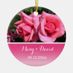hot pink rose bride and groom wedding keepsake ceramic tree decoration