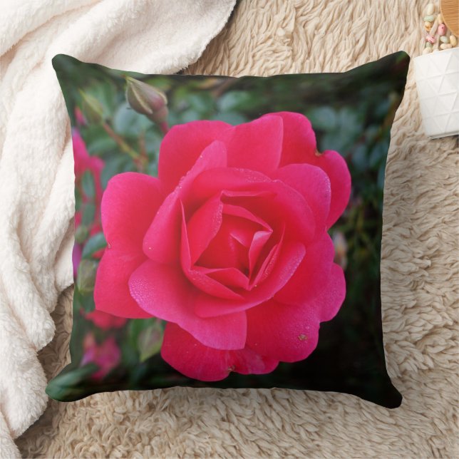 hot pink rose flower and green leaves photo art cushion (Blanket)