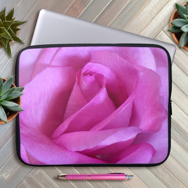 Hot pink rose flower photo simple bold modern chic laptop sleeve (Creator Uploaded)