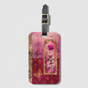 Hot pink rose grunge style floral  luggage tag