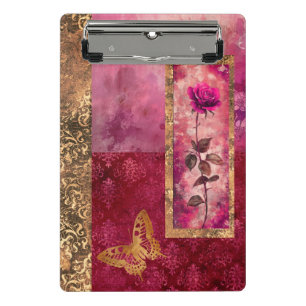 Hot pink rose grunge style floral mini clipboard