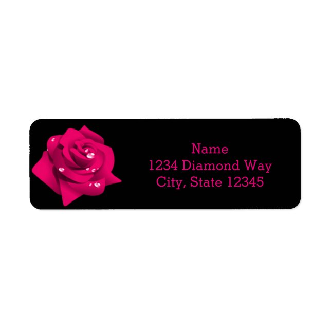 Hot Pink Rose on Black Address Labels (Front)