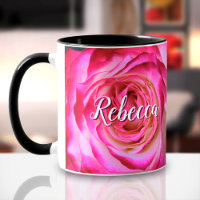 Hot pink rose photo custom name script bold modern