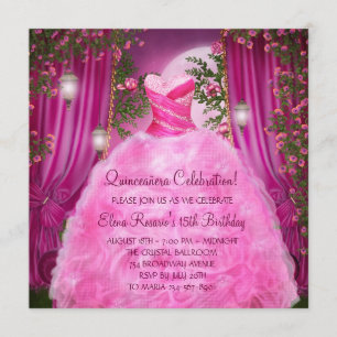 Hot Pink Rose Quinceanera Invitation