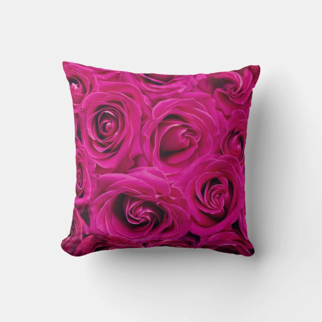 Hot Pink Roses Bunch Floral Throw Pillow (Front)