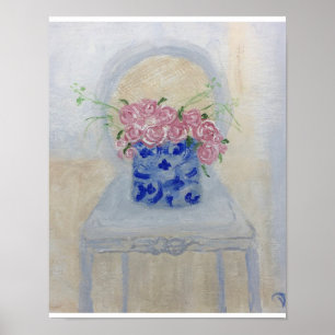 Hot Pink Roses Ginger Jar  Art Print