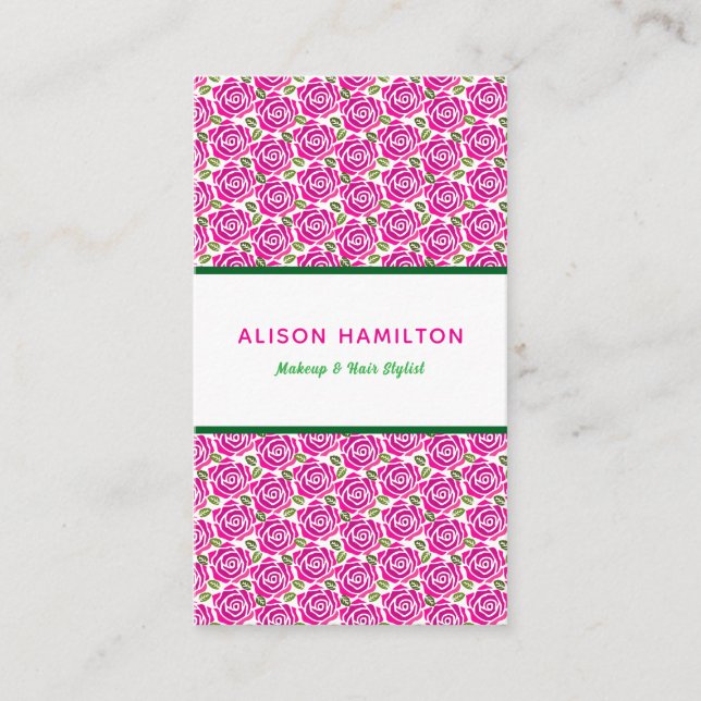 Hot Pink Roses Makeup Hair Stylist Artist Salon  Appointment Card (Front)