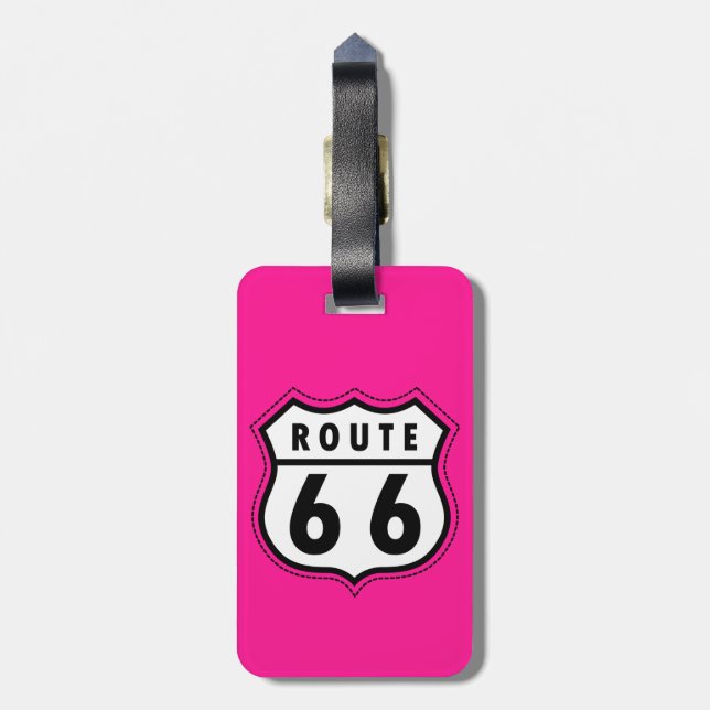 Hot Pink Route 66 road sign Luggage Tag (Back Vertical)