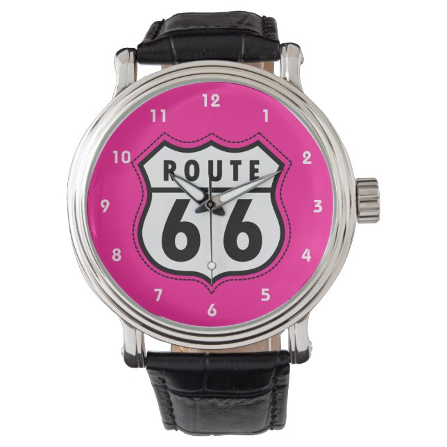 Hot Pink Route 66 road sign Watch (Front)