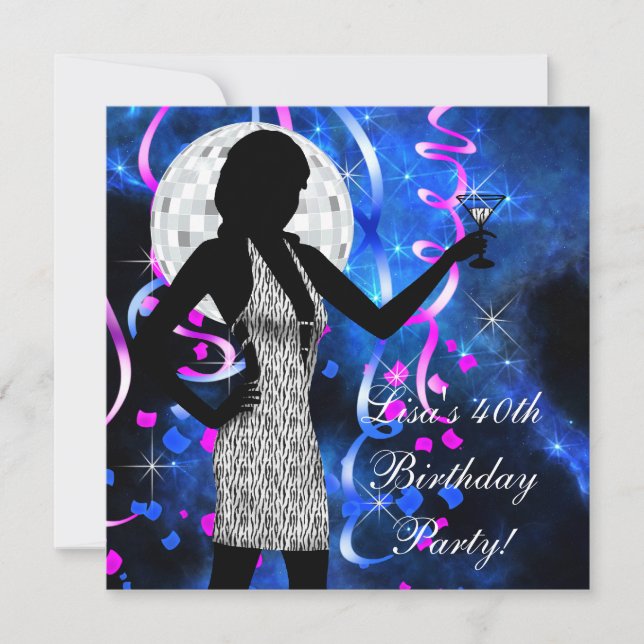 Hot Pink Royal Blue Birthday Party Invitation (Front)