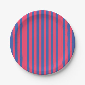 Hot Pink & Royal Blue Bold Vertical Stripes Paper Plate