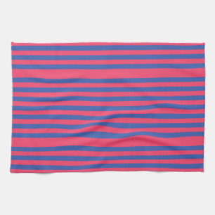 Hot Pink & Royal Blue Bold Vertical Stripes Tea Towel