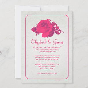 Hot Pink Rustic Floral/Flower Wedding Invitations
