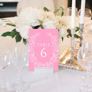 Hot pink rustic floral wreath bohemian wedding table number