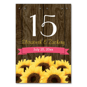 HOT PINK RUSTIC SUNFLOWER TABLE NUMBER CARD
