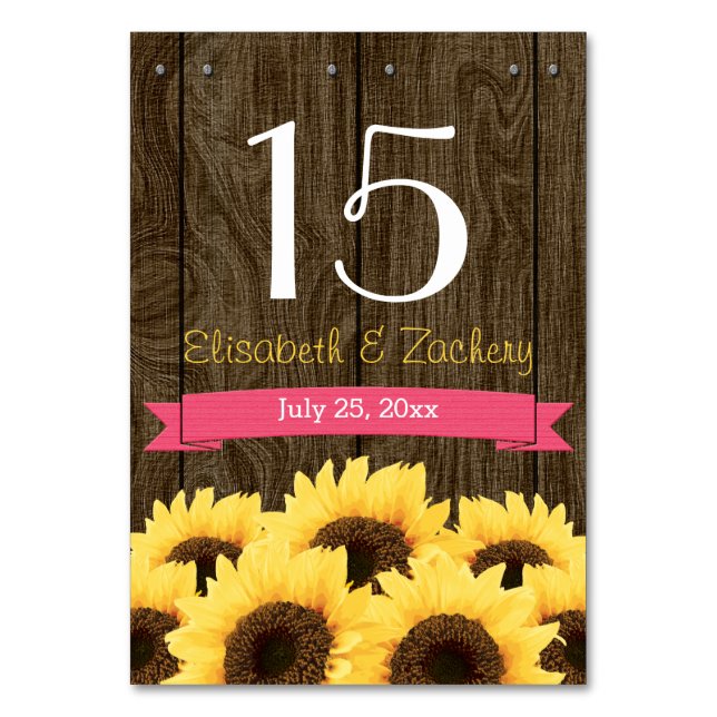 HOT PINK RUSTIC SUNFLOWER TABLE NUMBER CARD (Front)