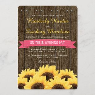 HOT PINK RUSTIC SUNFLOWER WEDDING INVITATION