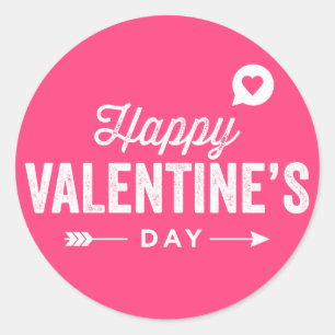 Hot Pink Rustic Typography Happy Valentine's Day Classic Round Sticker