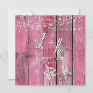 Hot Pink Rustic Wood String Lights Save the Dates