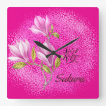 Hot Pink Sakura Wall Clock 
