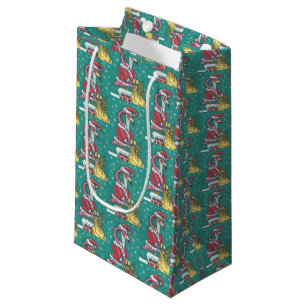 HOT PINK SANTA CHRISTMAS FLAMINGO SMALL GIFT BAG