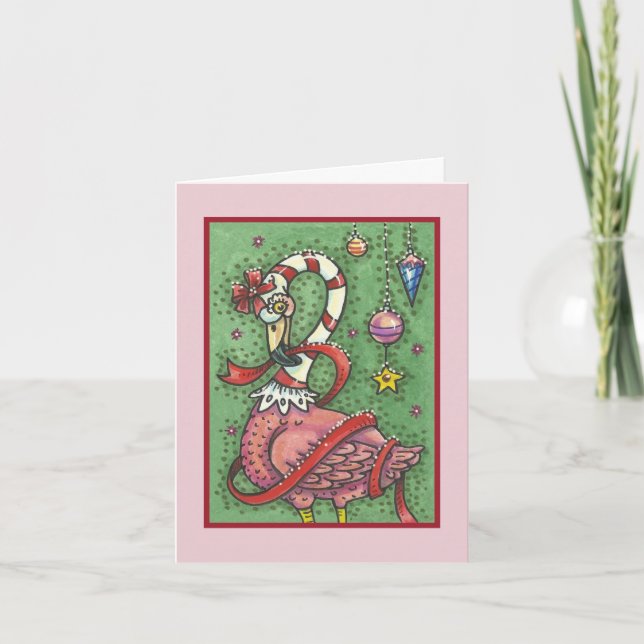 HOT PINK SANTA FLAMINGO CHRISTMAS GREETING CARD B (Front)