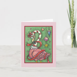 HOT PINK SANTA FLAMINGO CHRISTMAS GREETING CARD B