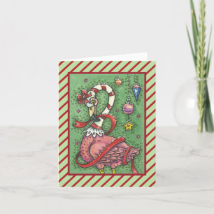 HOT PINK SANTA FLAMINGO CHRISTMAS GREETING CARD V