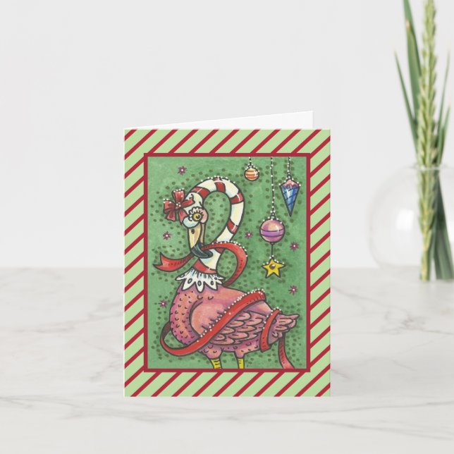 HOT PINK SANTA FLAMINGO CHRISTMAS GREETING CARD V (Front)