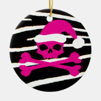 Hot Pink Santa Skull Ceramic Tree Decoration