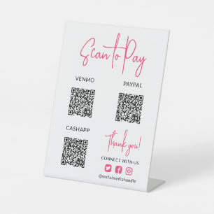 Hot Pink Scan to Pay QR Codes Social Media Icons Pedestal Sign