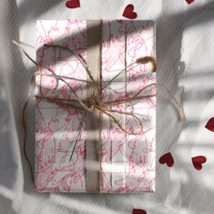 Hot Pink Scribble Cats – modern cute Pattern Wrapping Paper Sheet