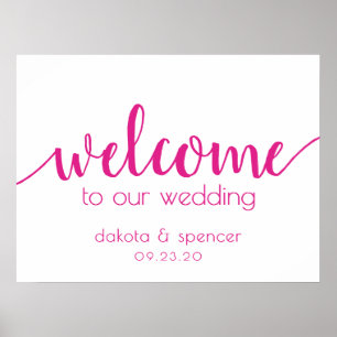 Hot Pink Script Fuchsia Wedding Welcome Sign