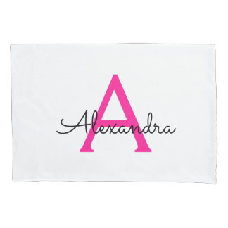 Hot Pink Script Girly Monogram Name Pillowcase