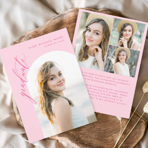 Hot Pink Script Graduate Photo Graduation  Invitation