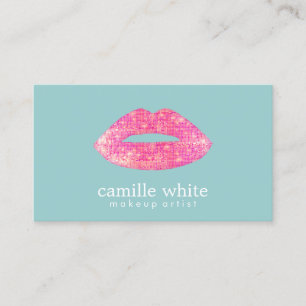 Hot Pink Sequin Lips Beauty Salon Cute Teal Business Card