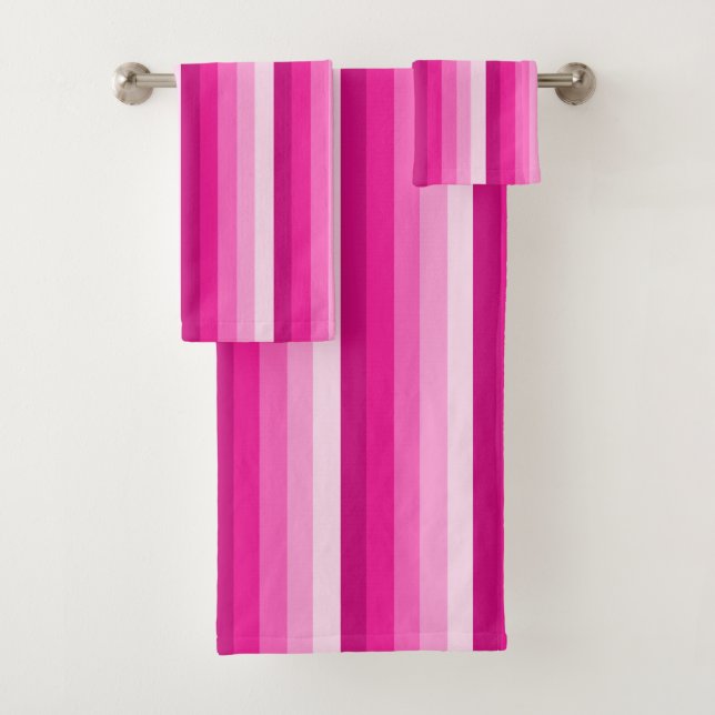 Hot pink shadow stripes bath towel set (Insitu)