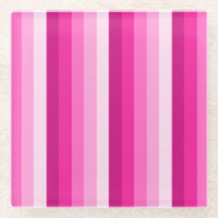 Hot pink shadow stripes glass coaster