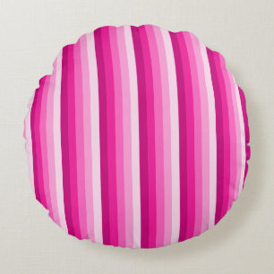 Hot pink shadow stripes round cushion