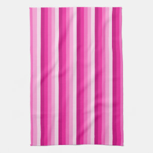 Hot pink shadow stripes tea towel