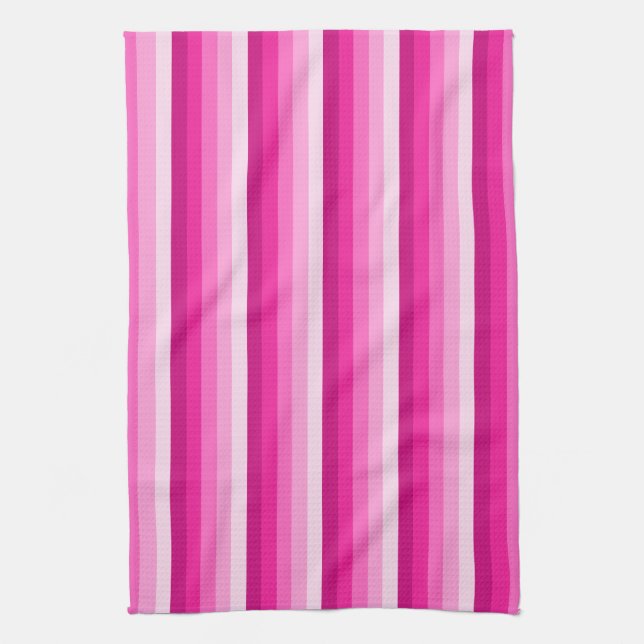 Hot pink shadow stripes tea towel (Vertical)