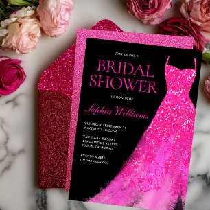 Hot Pink Shimmer Dress Bridal Shower Invitation