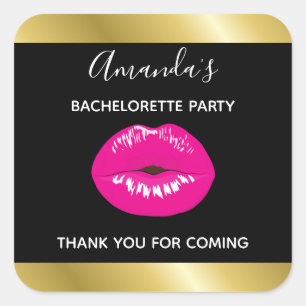 Hot Pink Shiny Lips on Black Bachelorette Square Sticker