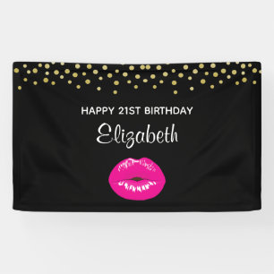 Hot Pink Shiny Lips on Black Birthday Banner