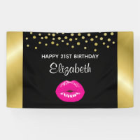 Hot Pink Shiny Lips on Black Birthday