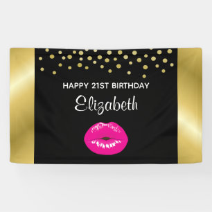 Hot Pink Shiny Lips on Black Birthday Banner
