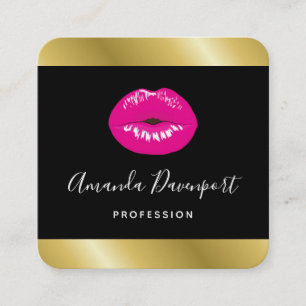 Hot Pink Shiny Lips on Black Business Card