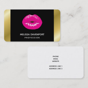 Hot Pink Shiny Lips on Black Business Card