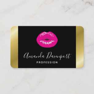 Hot Pink Shiny Lips on Black Business Card