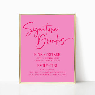 Hot Pink Signature Drinks Party Sign
